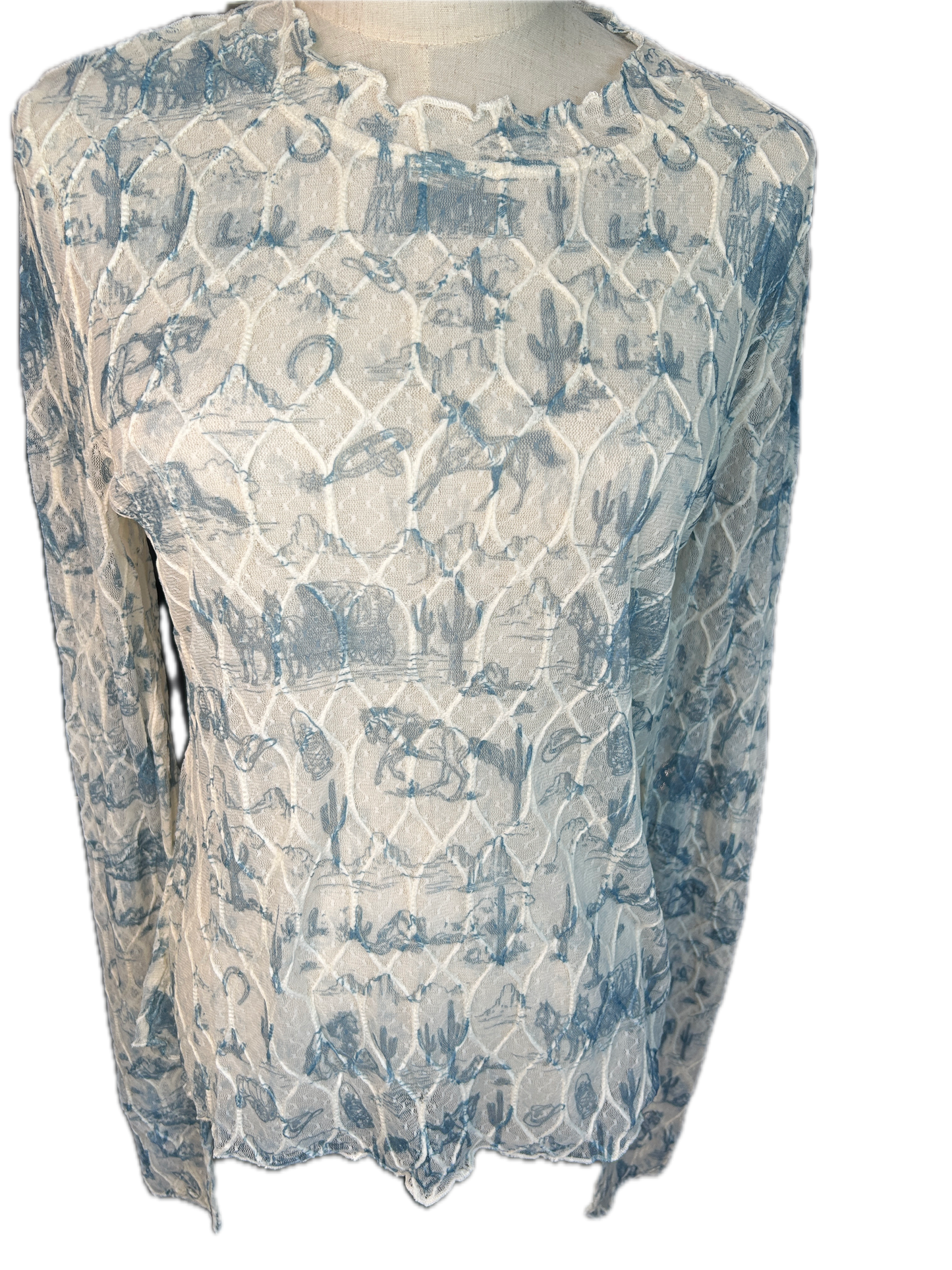 Origami- Sheer Lace Long Sleeve (Blue Old West)