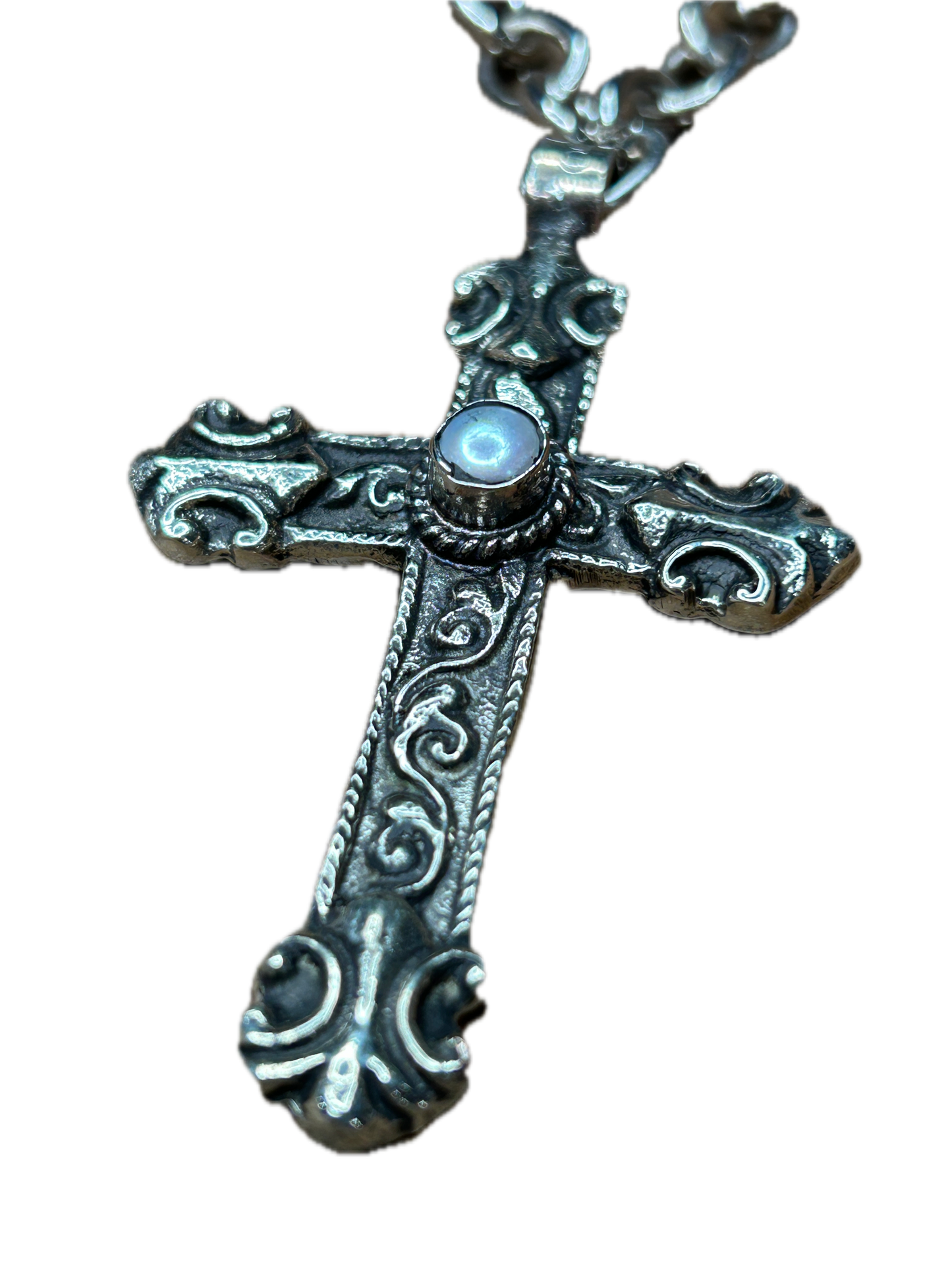 Tibetan Silver Cross Pearl Necklace