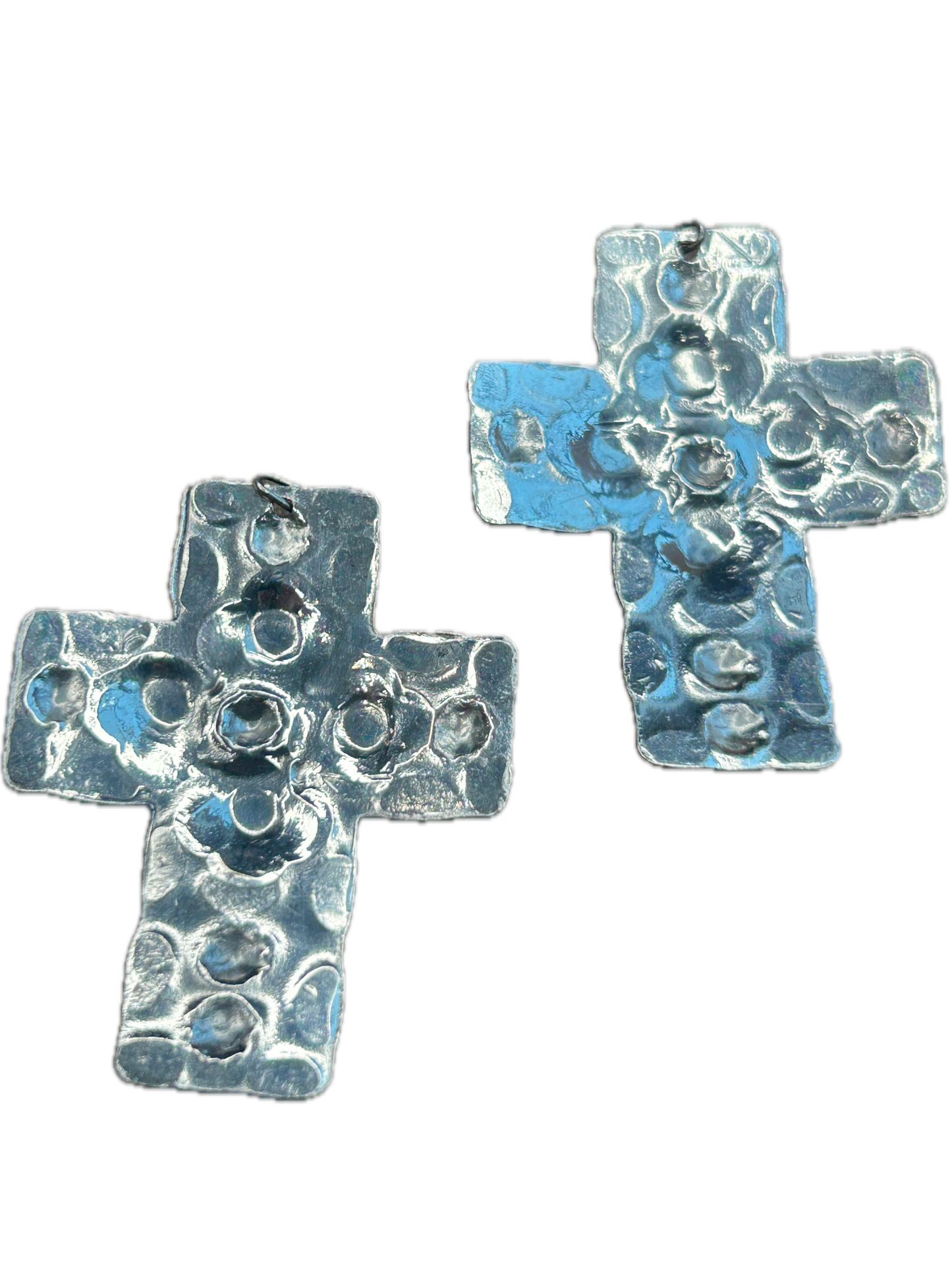 Textured Silver Cross Earrings