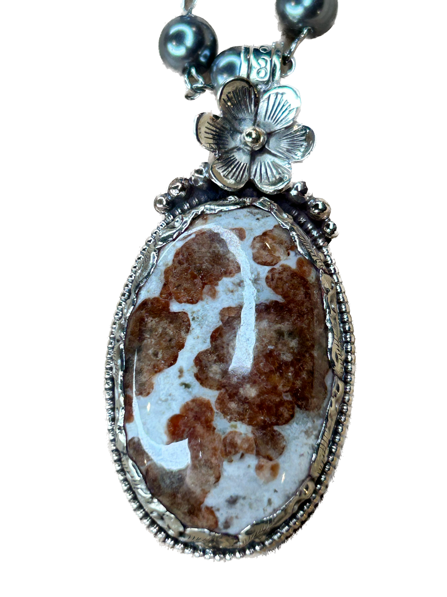 Tibetan Silver Garnet in Limestone Necklace A