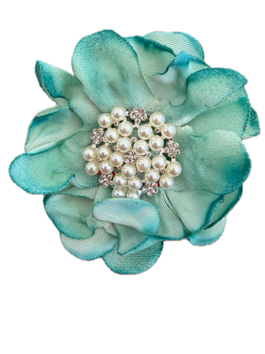 A Rare Bird- Flower Slide/Clip (Teal Pearls)