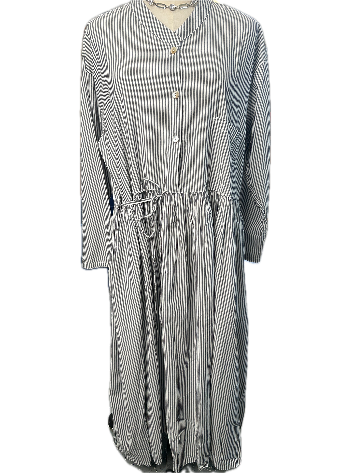 Paper Lace- Striped Long Sleeve Dress (White and Grey) *Final Sale*