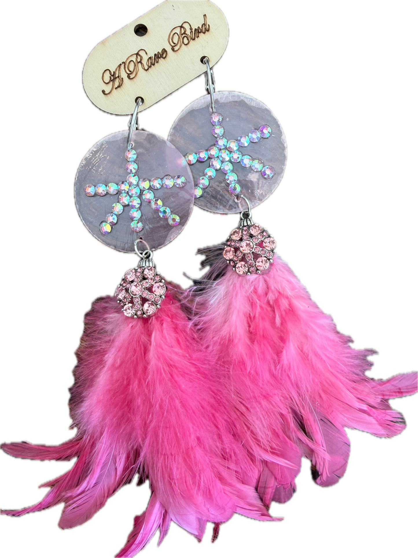 Rare Bird- Blingy Pink Feather Earrings