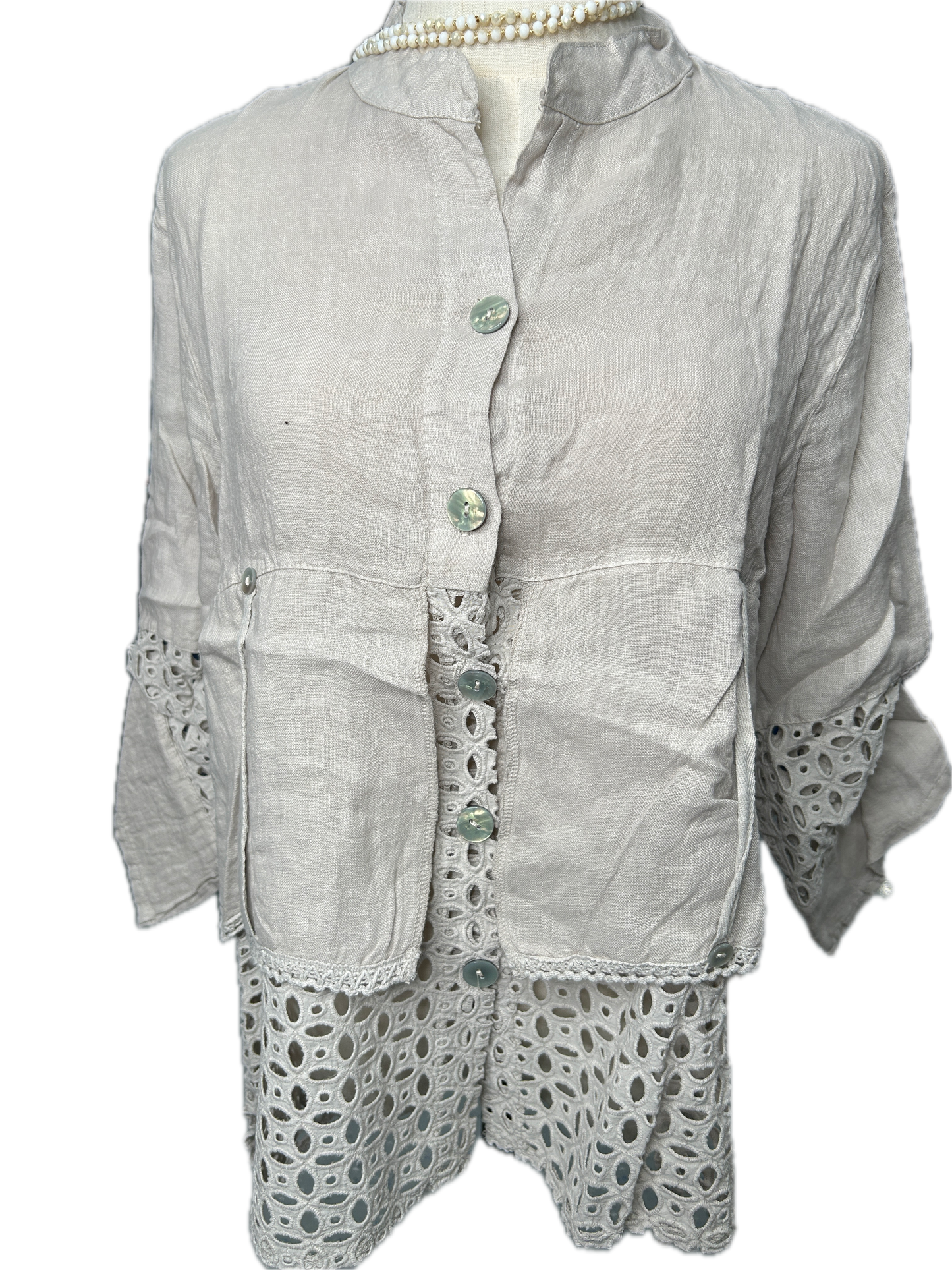 Button Up Crochet Top (Beige)