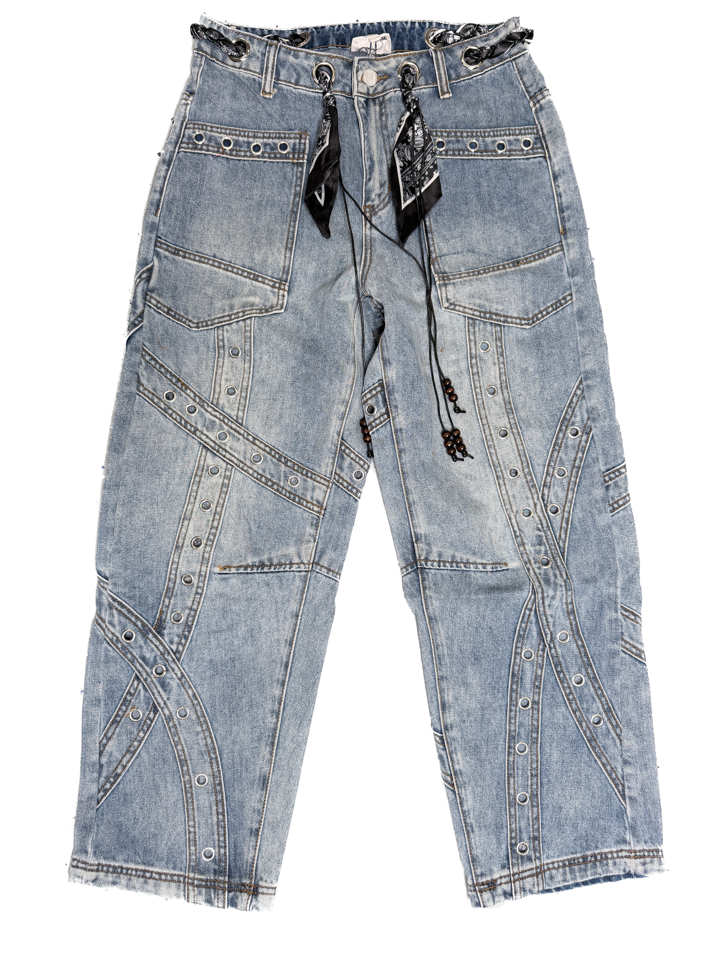 Oli & Hali- Washed Grommet Detail Barrel Pants (Denim)
