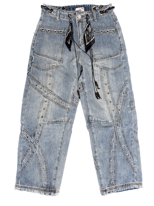 Oli & Hali- Washed Grommet Detail Barrel Pants (Denim)