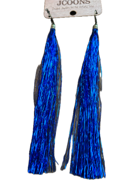 Long Tinsel Earrings (Dark Blue)