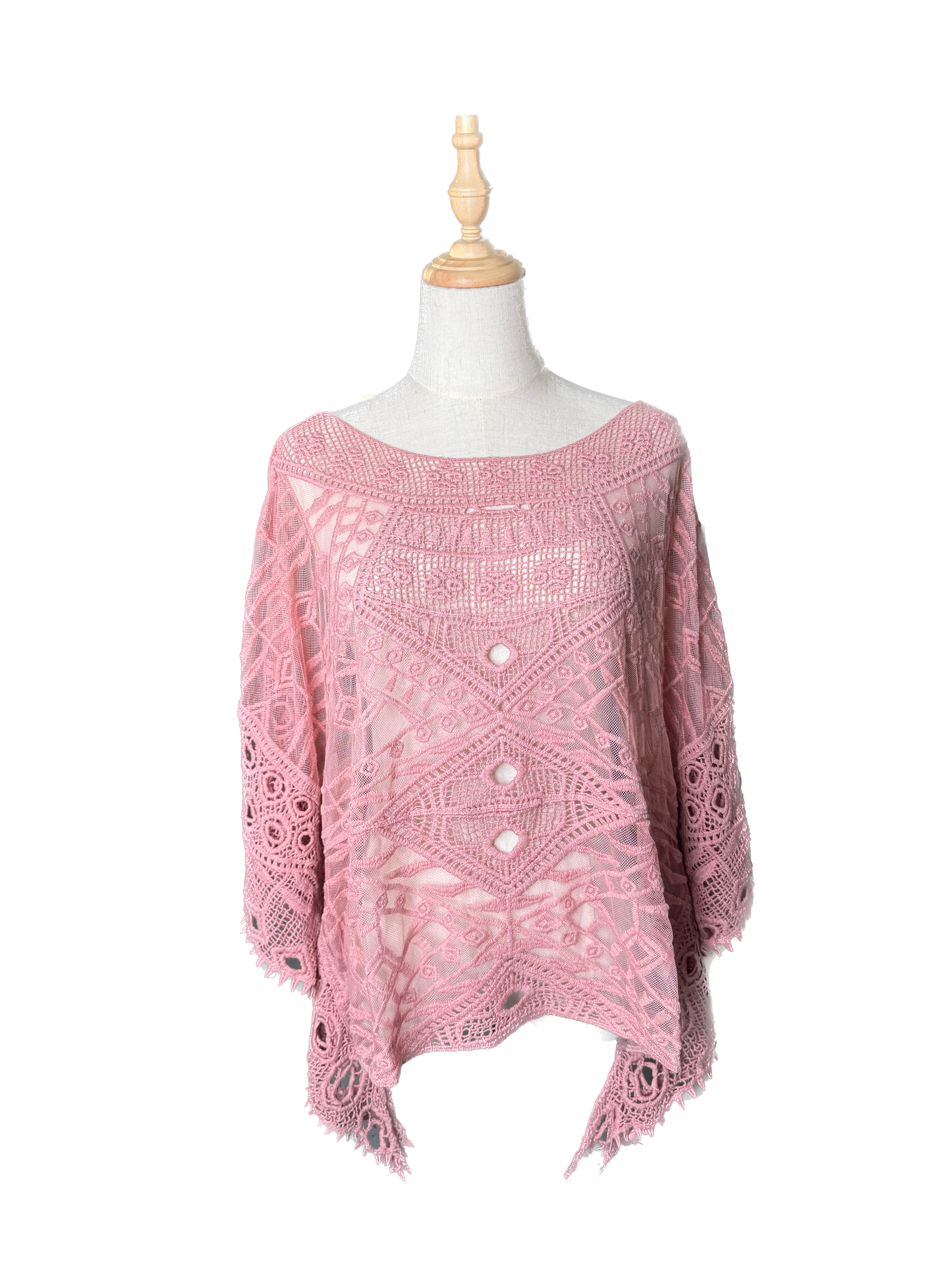 Origami- Crochet and Lace Poncho Top (Mauve)