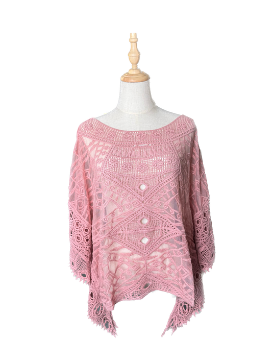 Origami- Crochet and Lace Poncho Top (Mauve)