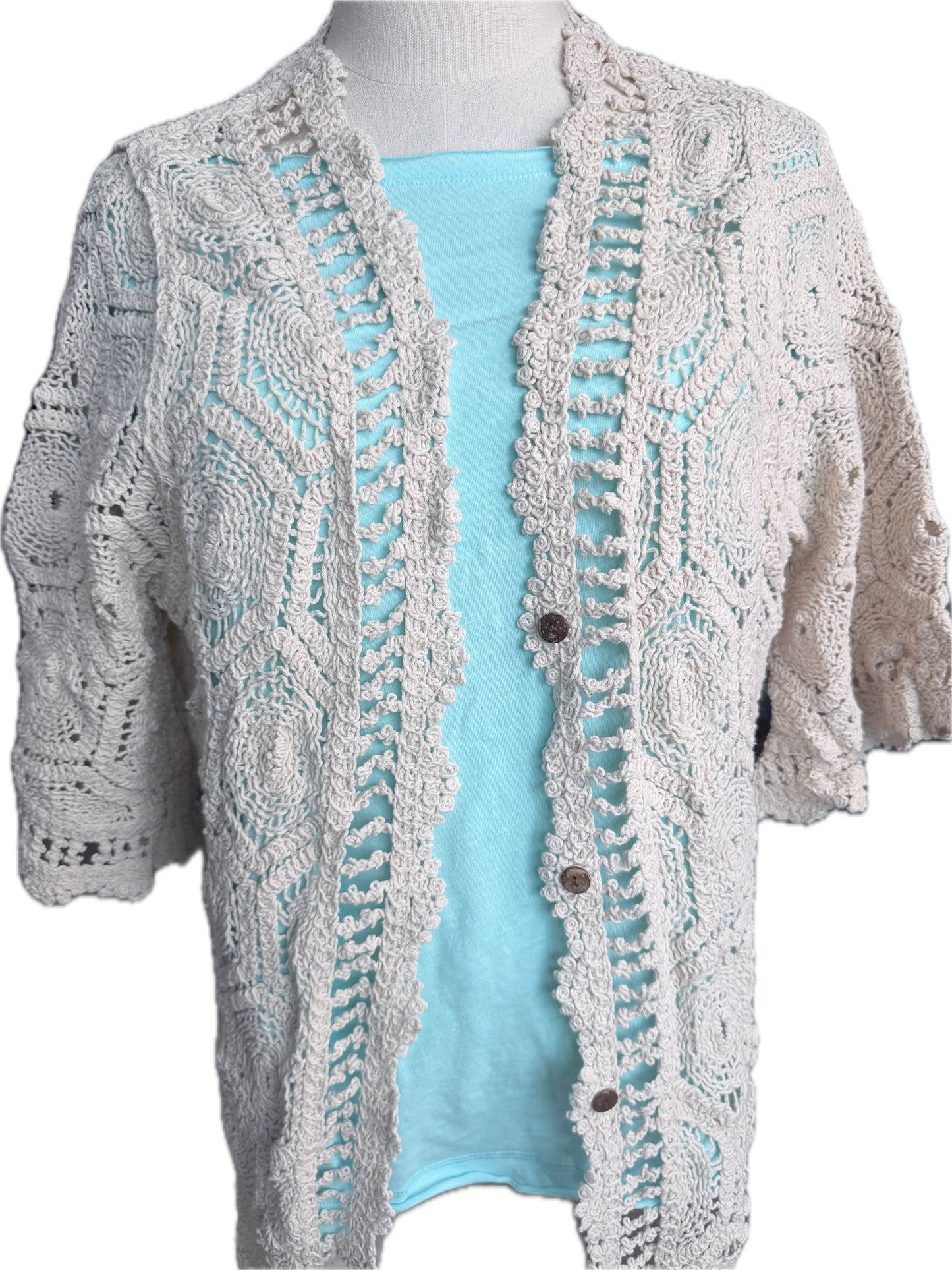 Hexie Sunburst Crochet Cardigan (Beige)