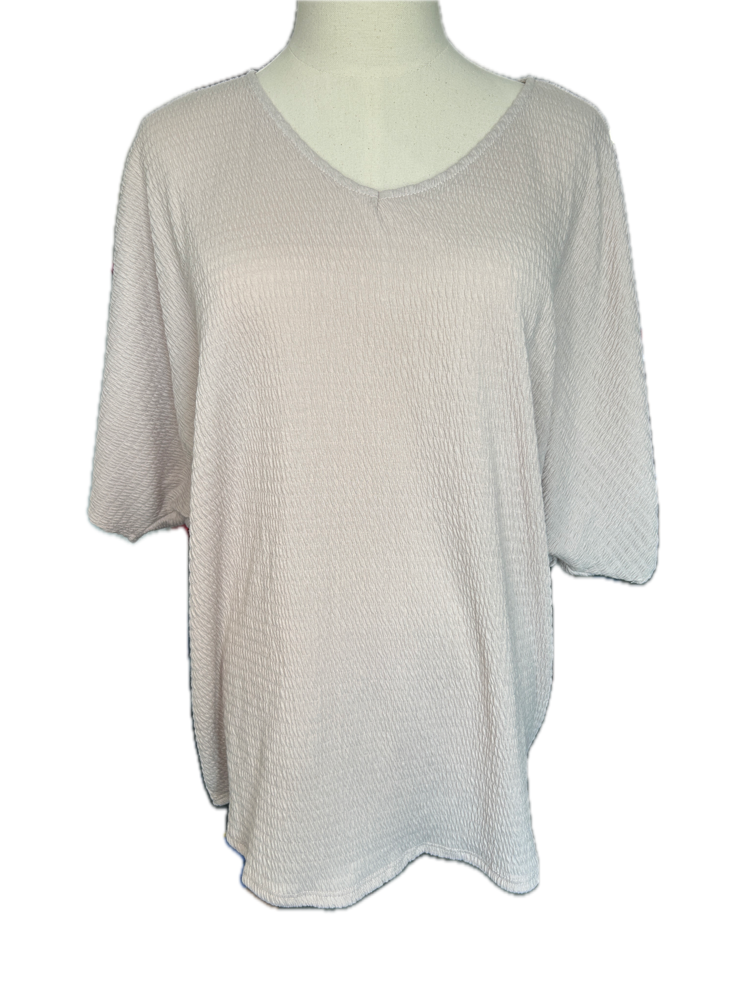 Smocked Jersey Dolma Sleeve Top (Taupe) *Final Sale*