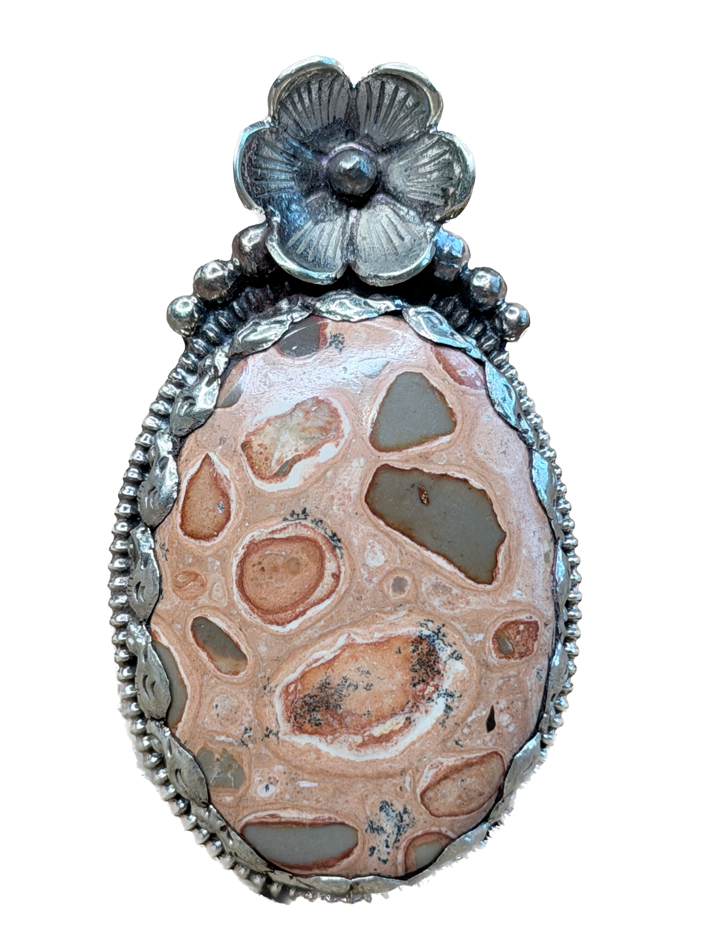 Tibetan Silver Leopard Skin Jasper Oval Ring
