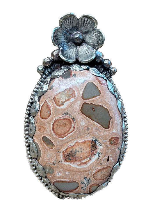 Tibetan Silver Leopard Skin Jasper Oval Ring