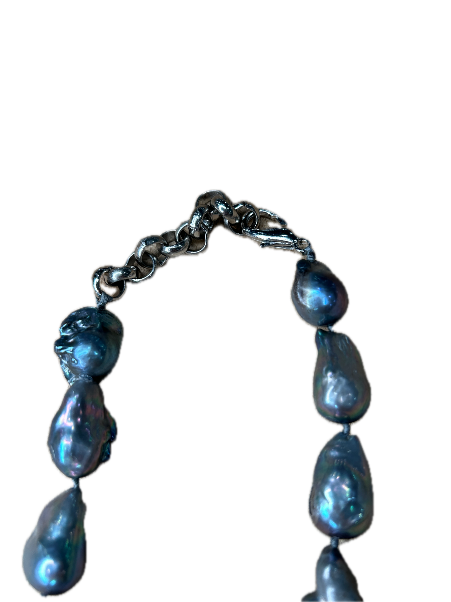 Genuine Chunky Baroque Pearl Necklace (Steel Grey Rainbow)