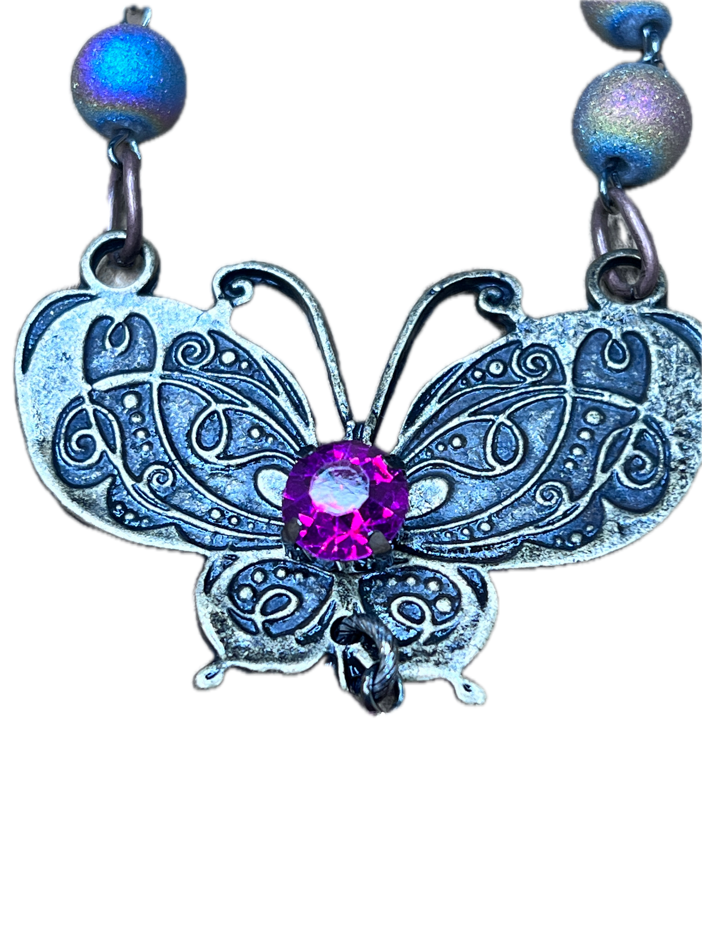Lost & Found - Beaded Necklace with Butterfly Pendant