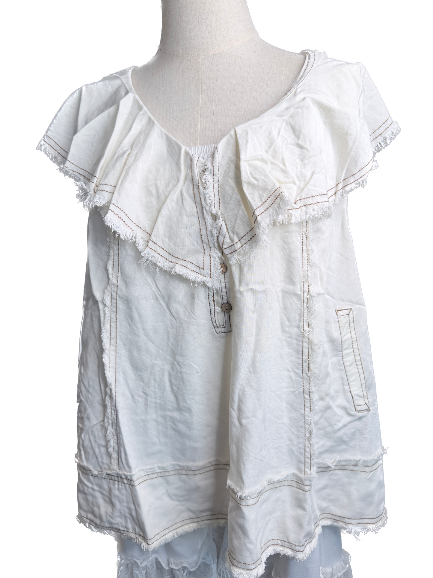 Oli & Hali- Washed Ruffle Collar Sleeveless Top (Cream)