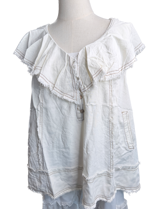 Oli & Hali- Washed Ruffle Collar Sleeveless Top (Cream)