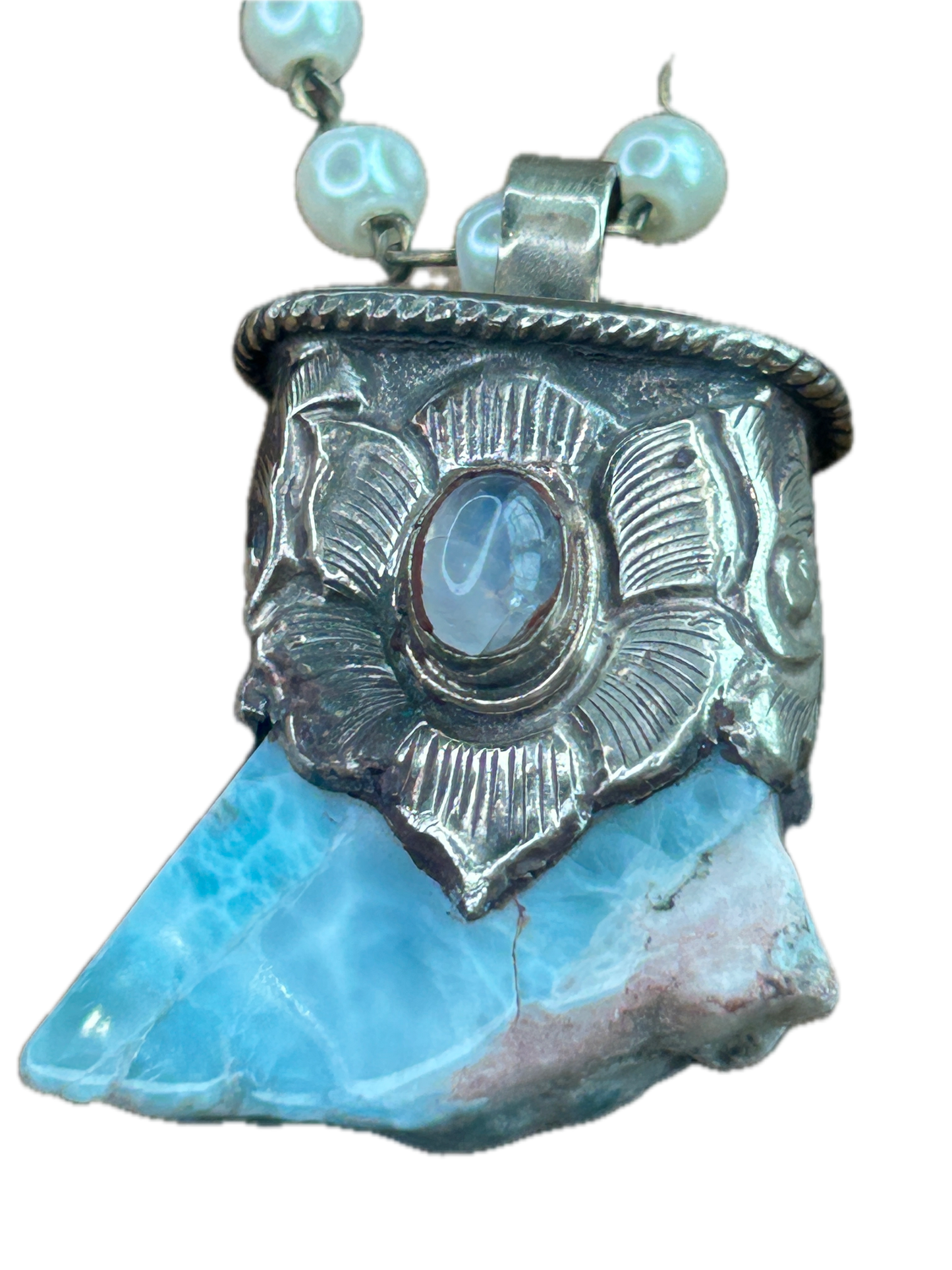 Tibetan Silver Larimar and Labradorite Necklace AA