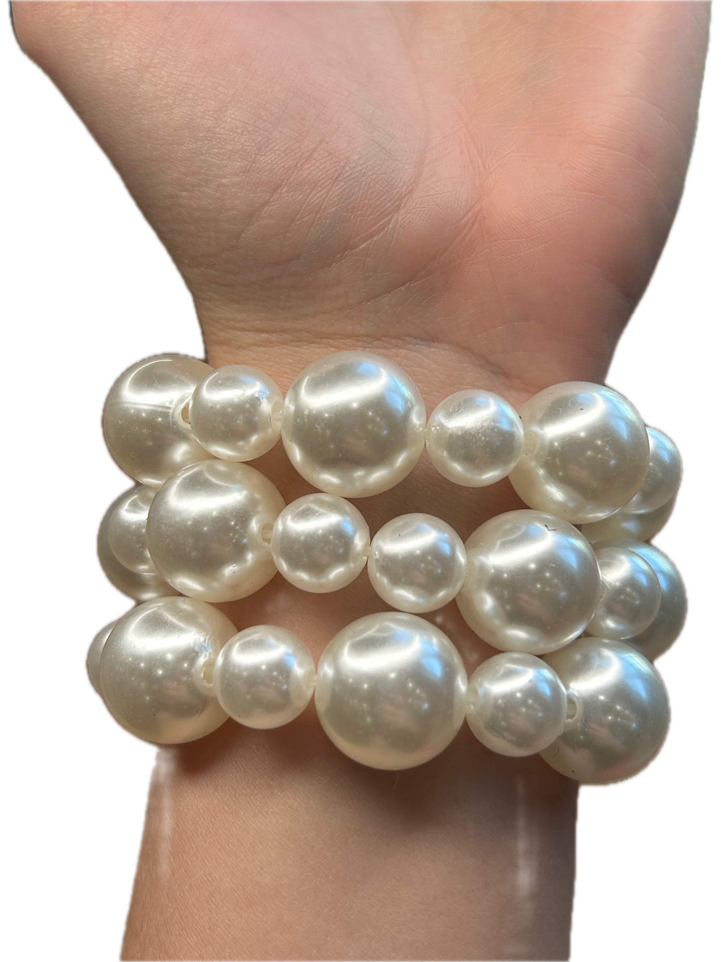 Three Strand Pearl Bracelet Stack (White)