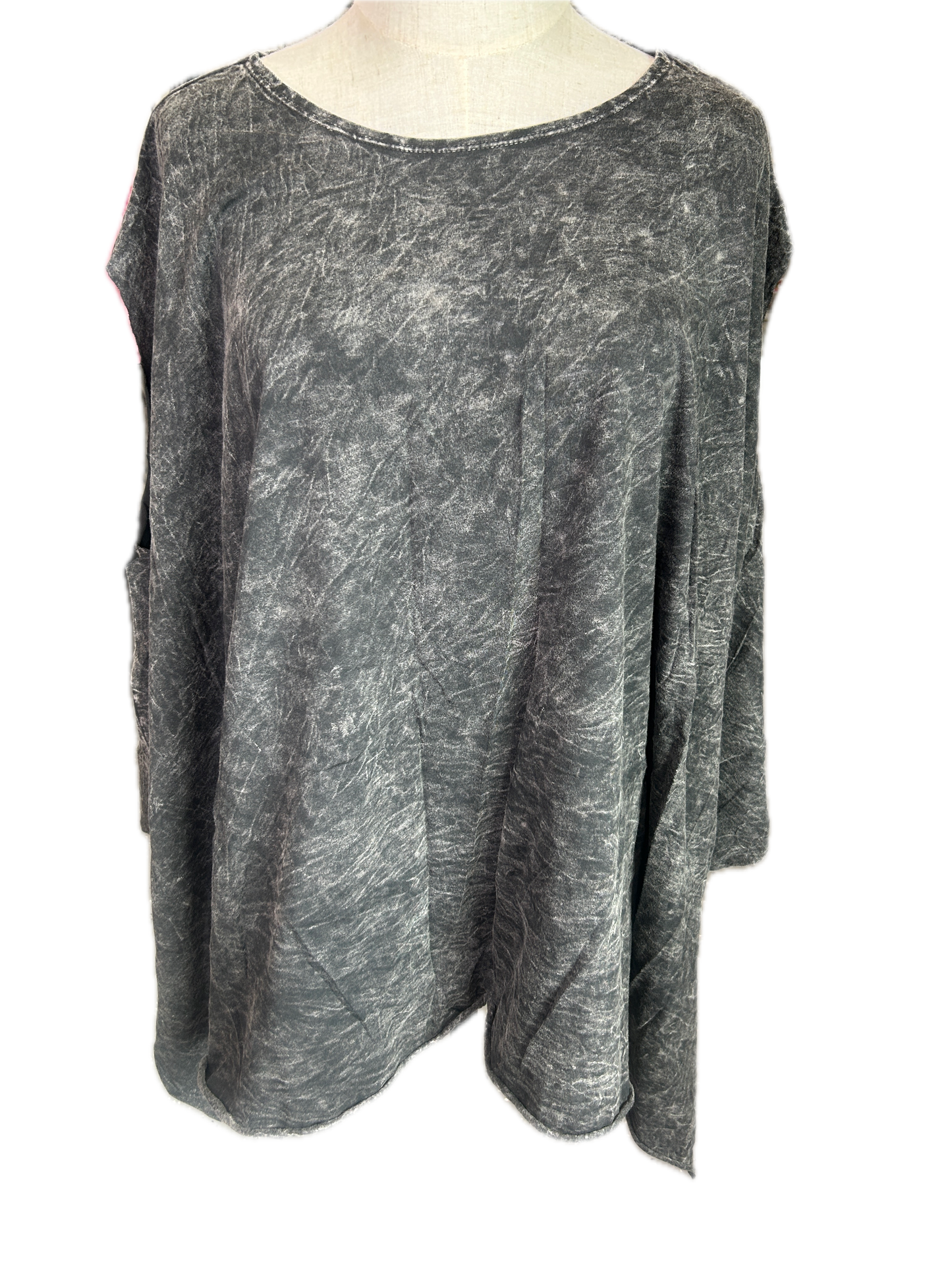 I love Linen- Oversized Raw Hem Poncho (Black)