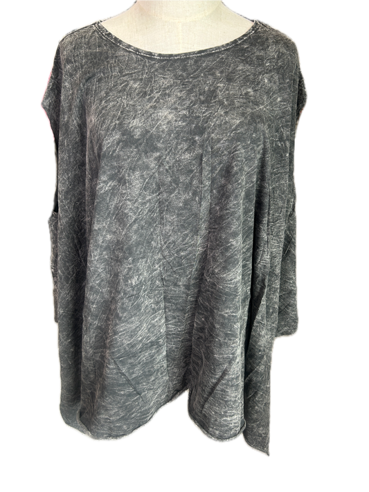 I love Linen- Oversized Raw Hem Poncho (Black)