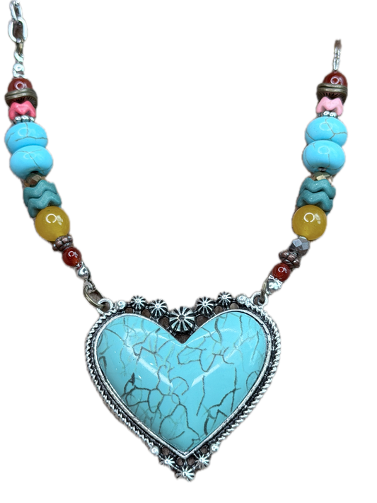 Lost & Found-Silver Turquoise Heart Necklace