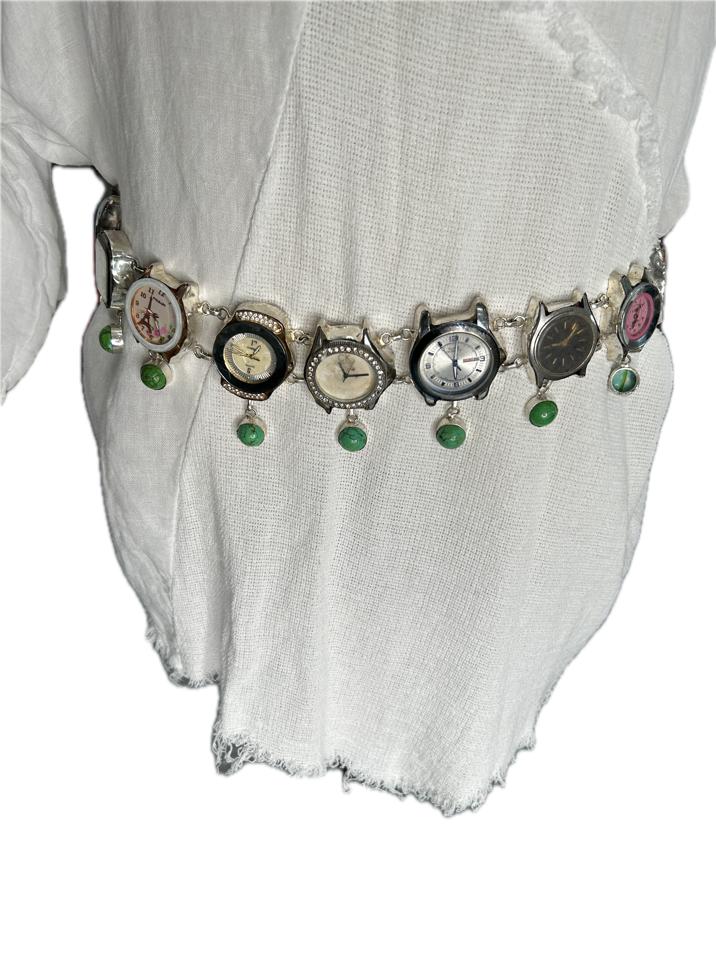 OOAK German Large Watch Belt with Light Green Turquoise Charms