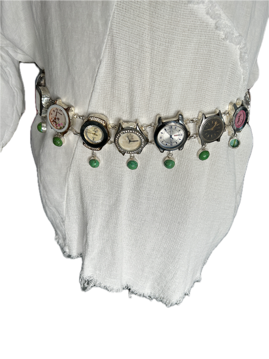 OOAK German Large Watch Belt with Light Green Turquoise Charms