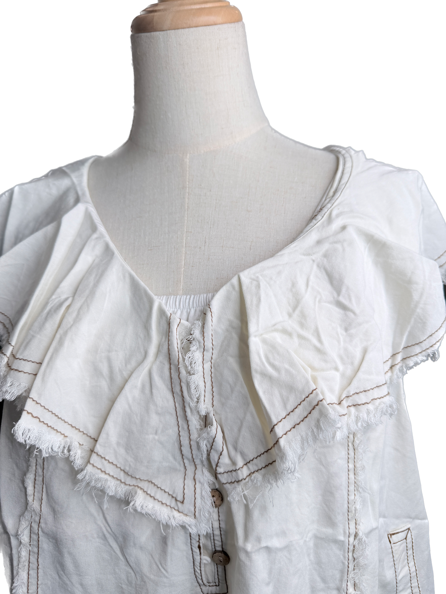Oli & Hali- Washed Ruffle Collar Sleeveless Top (Cream)