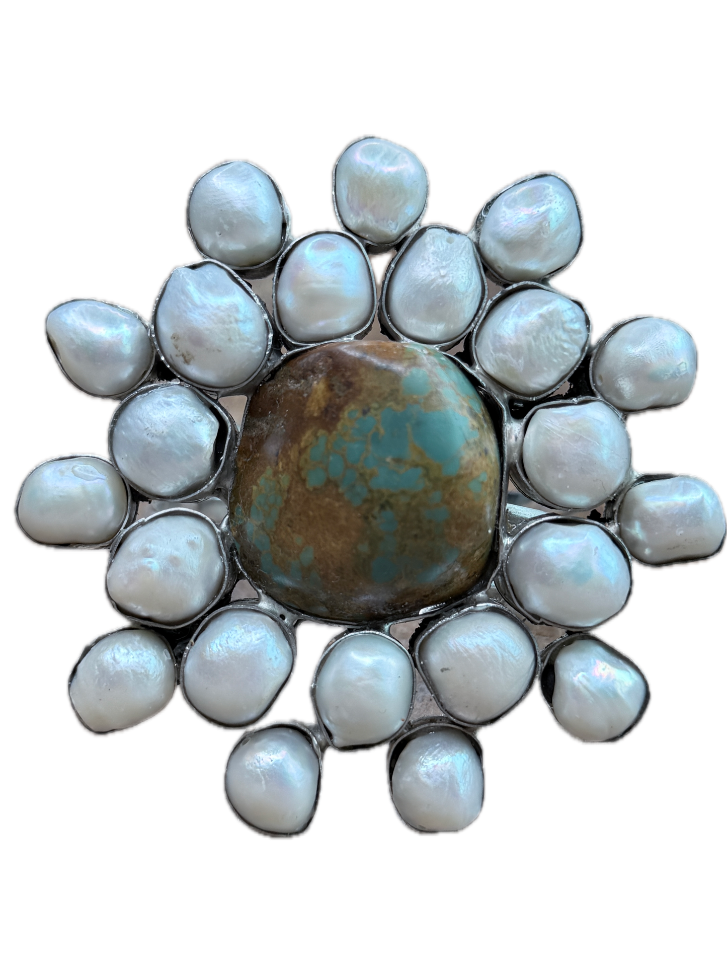 Bailey German Silver Freshwater Pearl and Turquoise Cluster Cuff