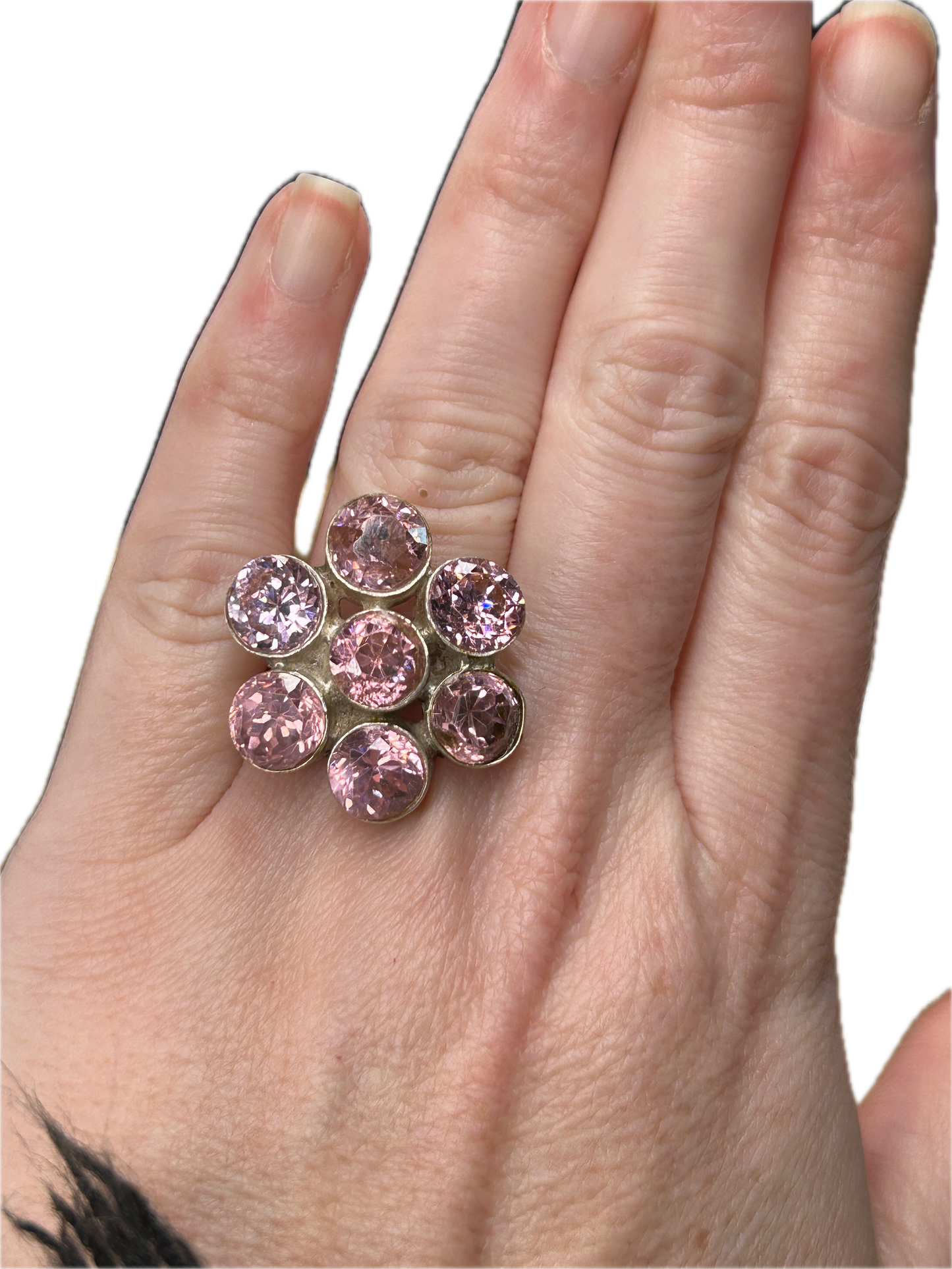 German Silver Morganite Flower Ring