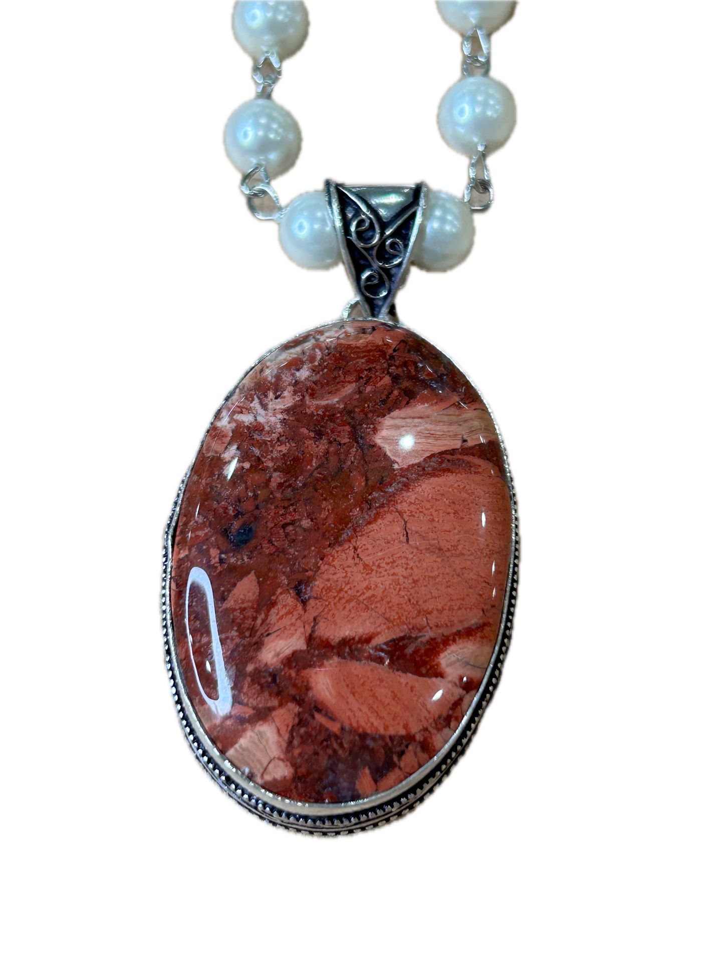 German Silver Red Maligano Jasper Necklace