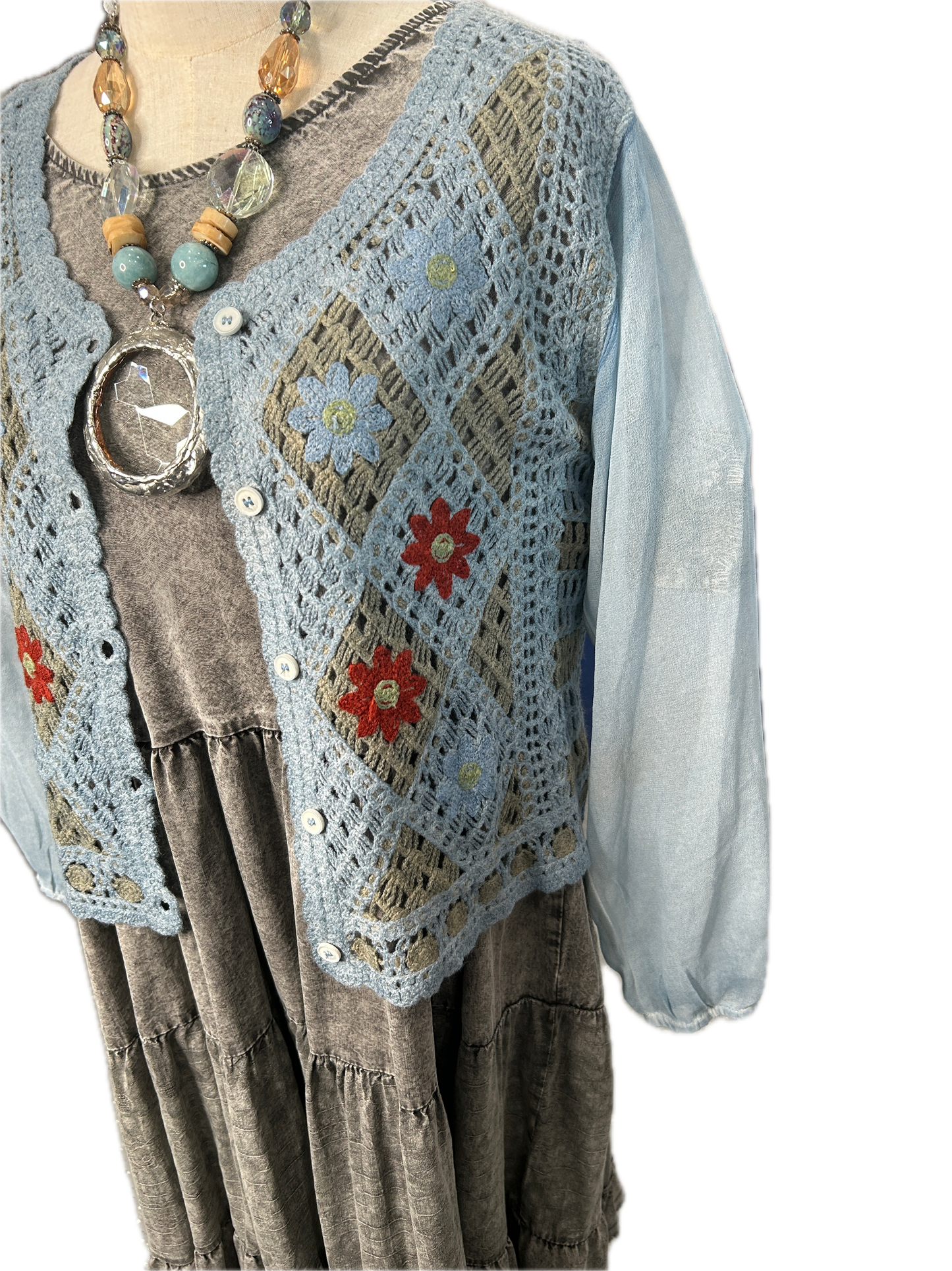 Paper Lace- Crochet Floral Jacket (Blue) *Final Sale*