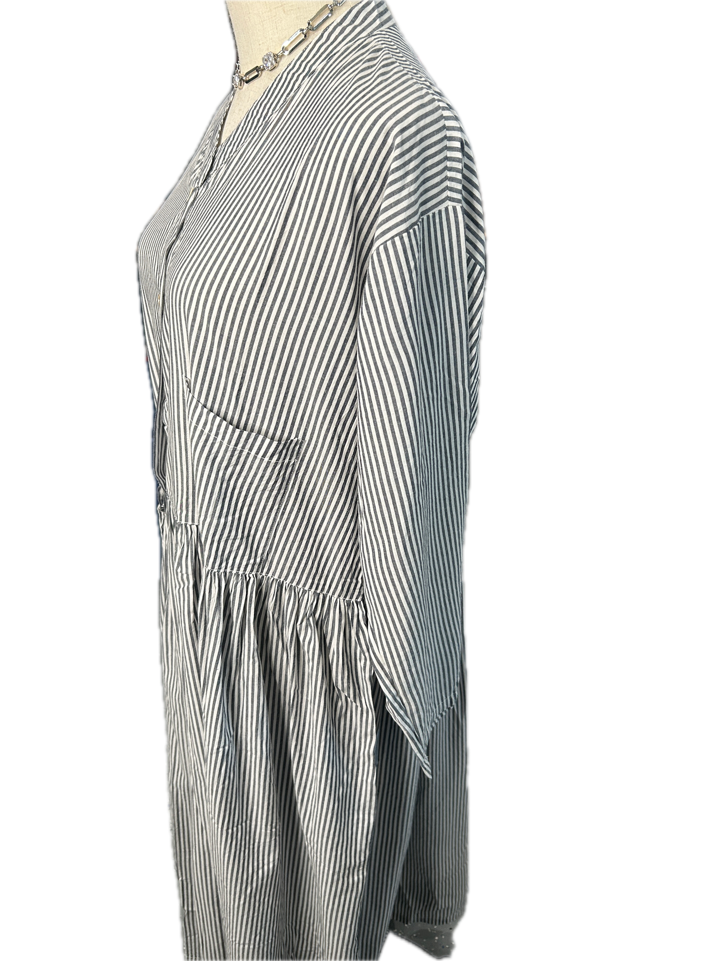 Paper Lace- Striped Long Sleeve Dress (White and Grey) *Final Sale*