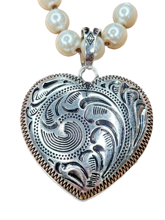Carved Metal Heart Necklace