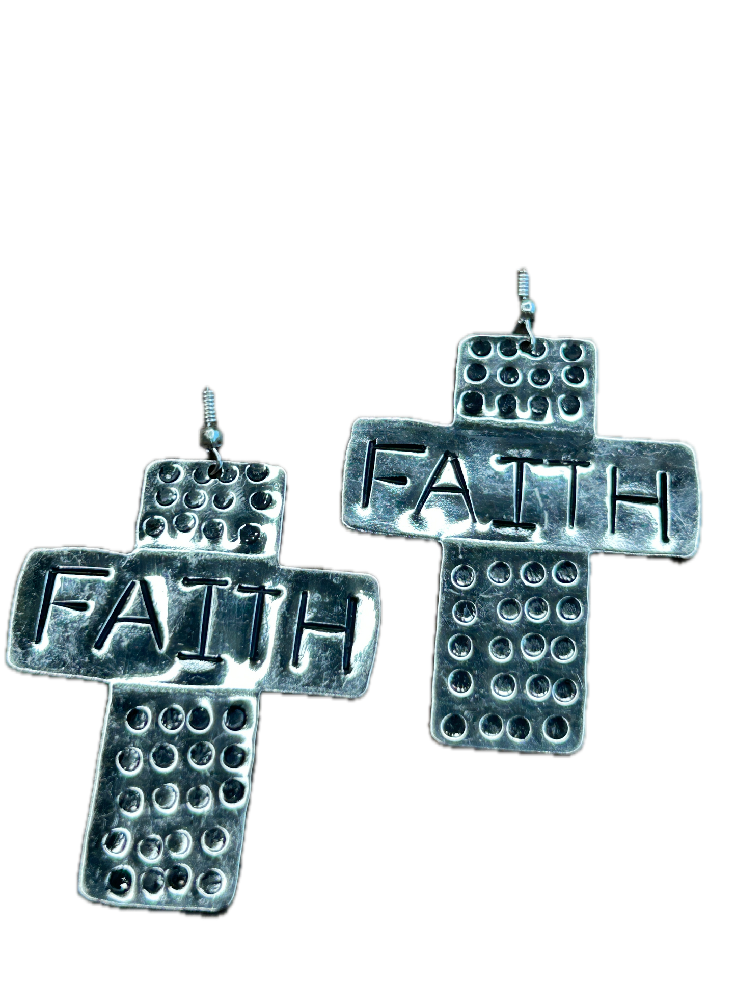Silver Faith Stamped Cross Earrings