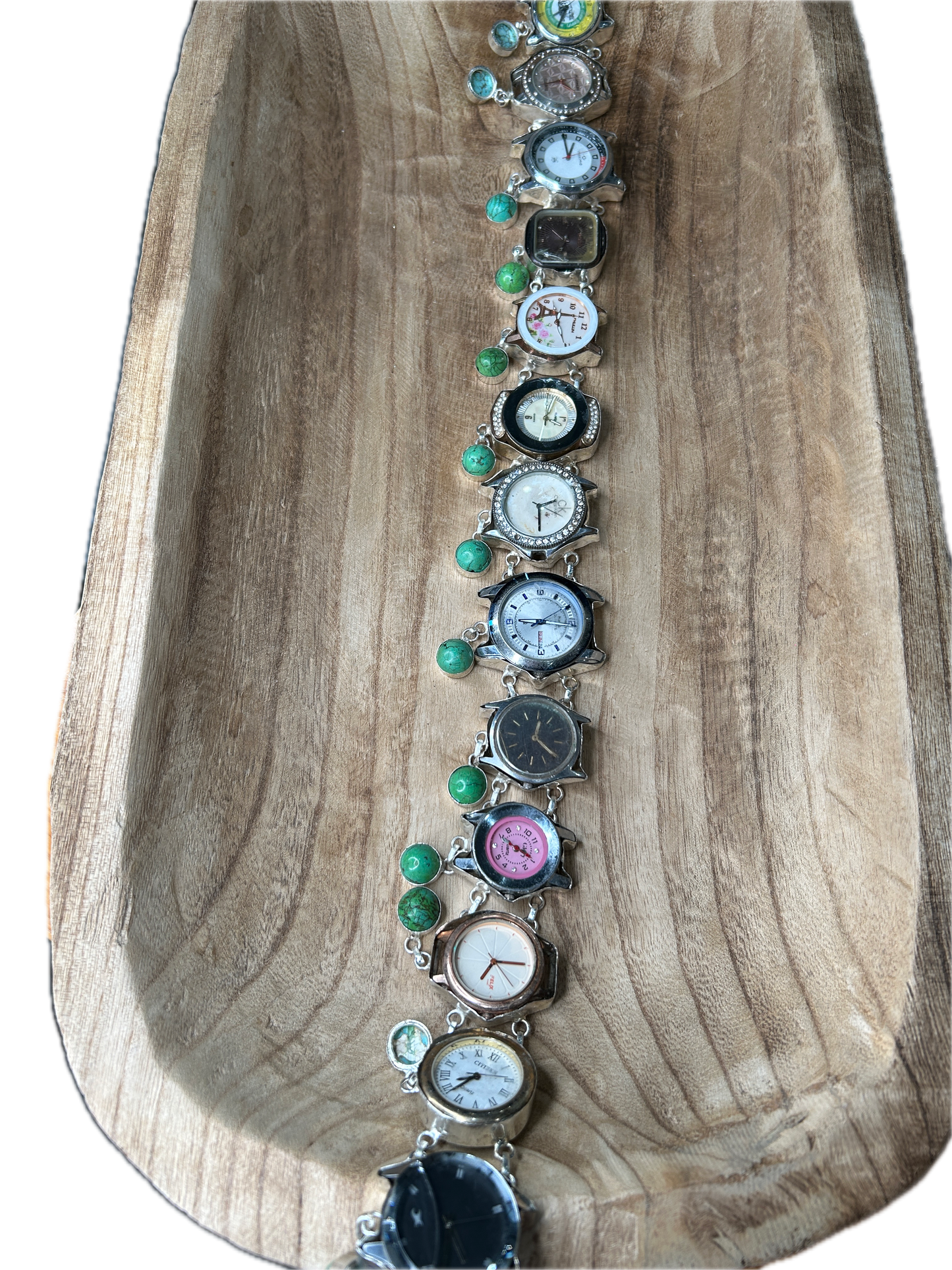 OOAK German Large Watch Belt with Light Green Turquoise Charms