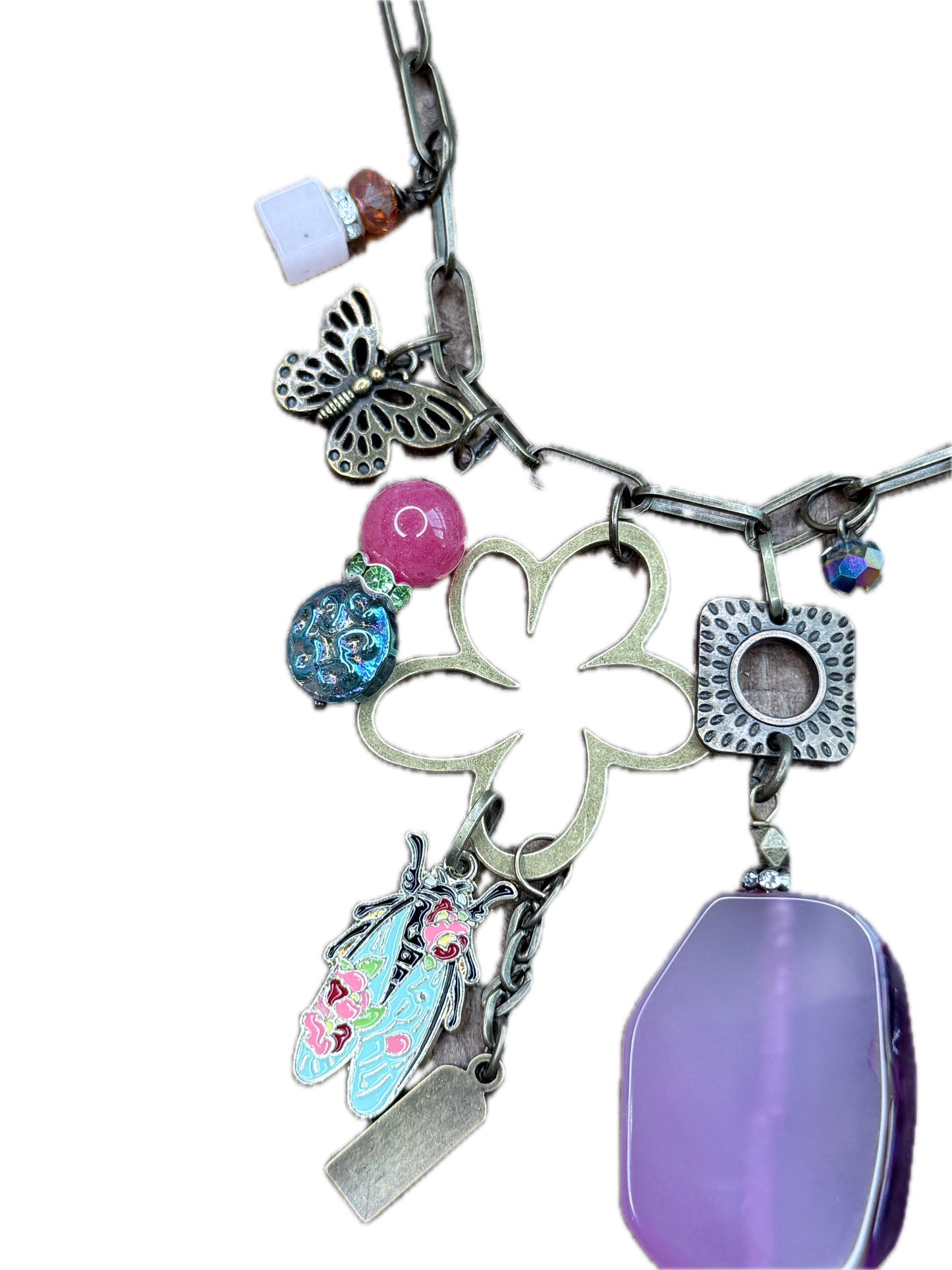 Gypsy Junk Pink Agate Slab Necklace