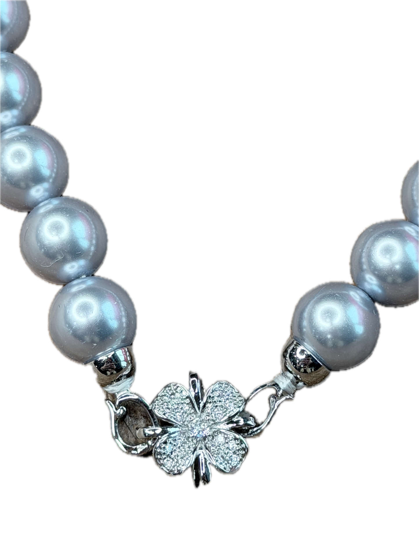 Pearl Crystal Clover Necklace (Silver)