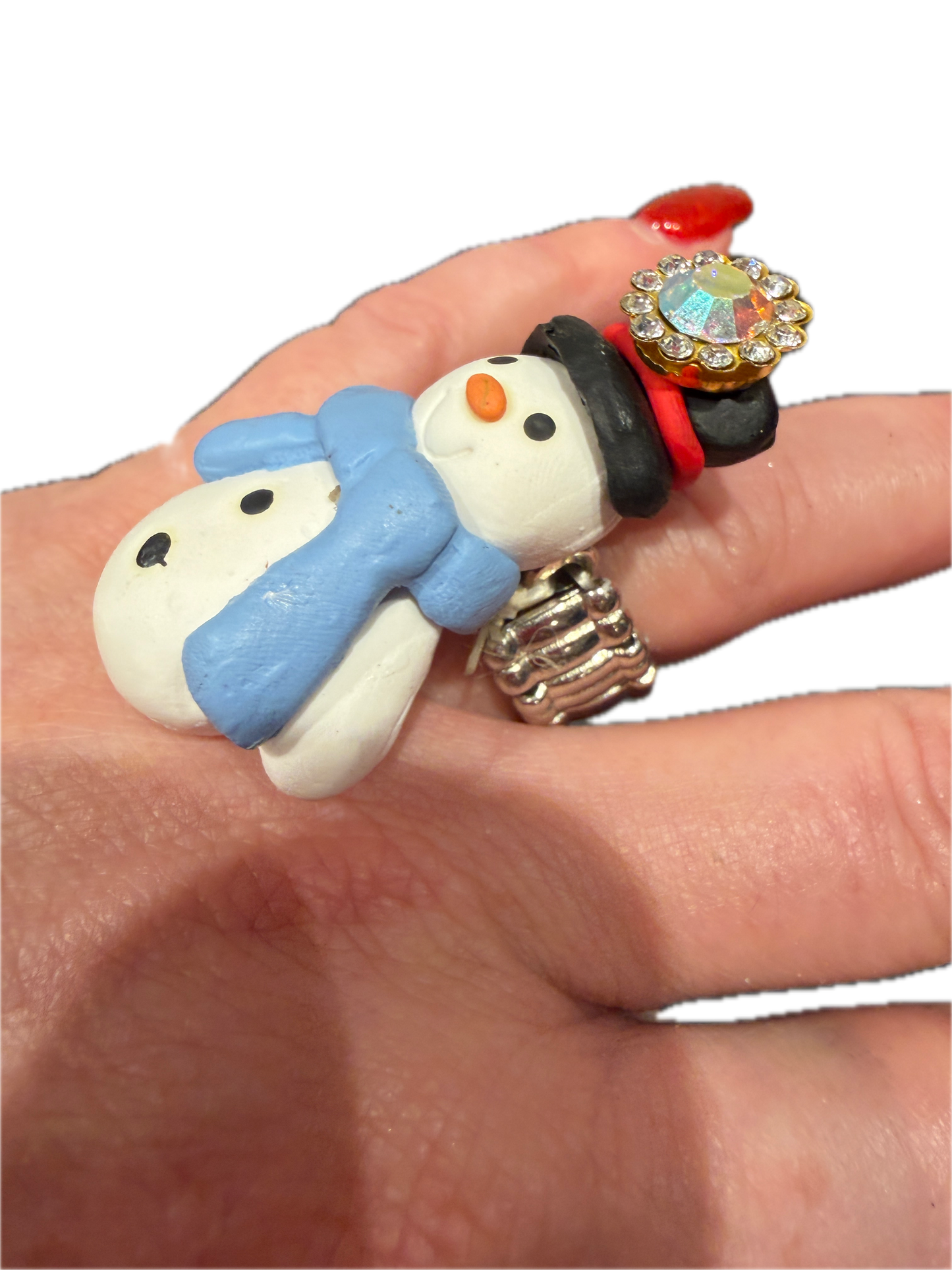 Blue Scarf Snowman Stretch Ring - ERR ORIGINAL -