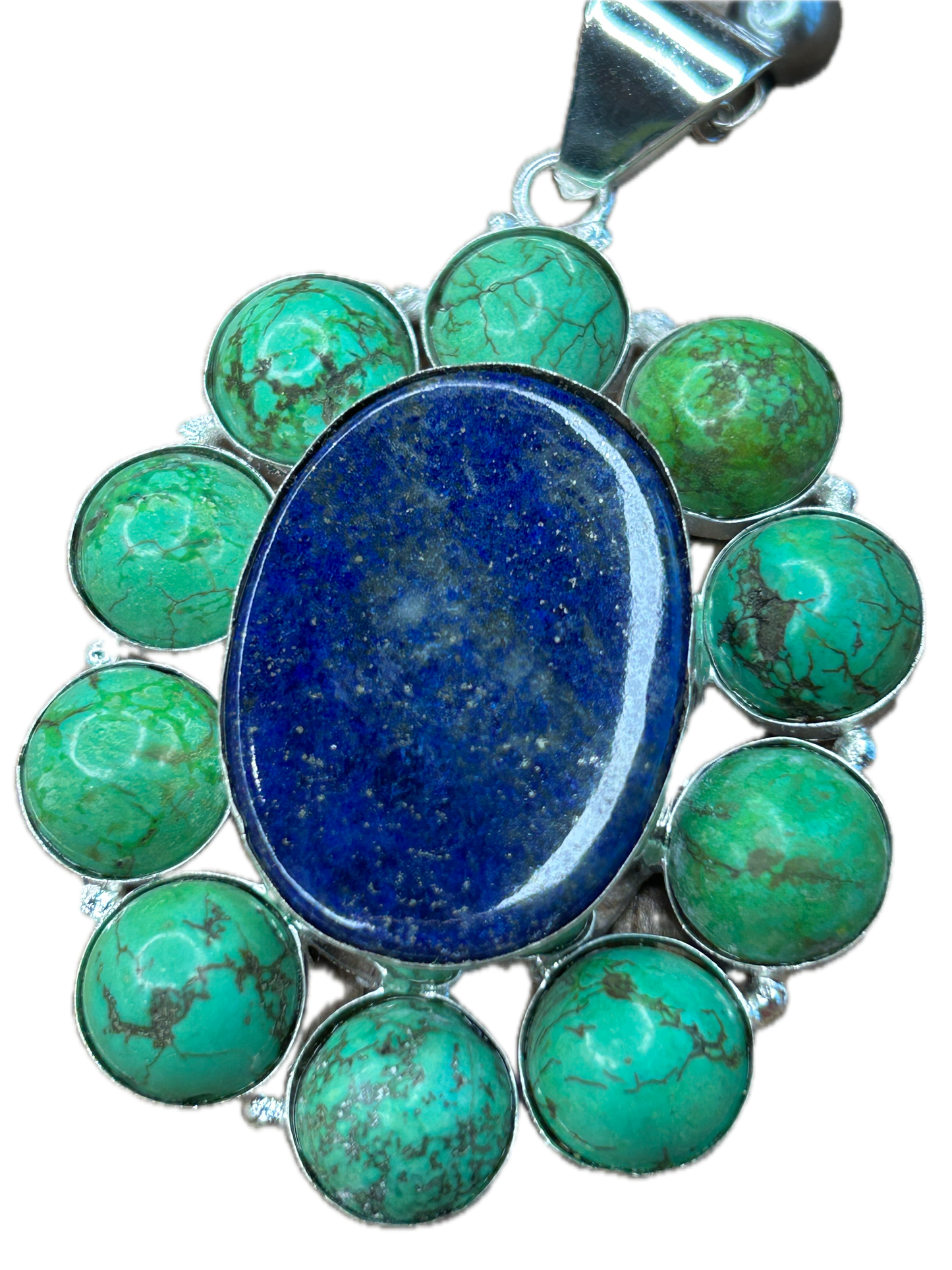 German Silver Green Howlite and Lapis Necklace B