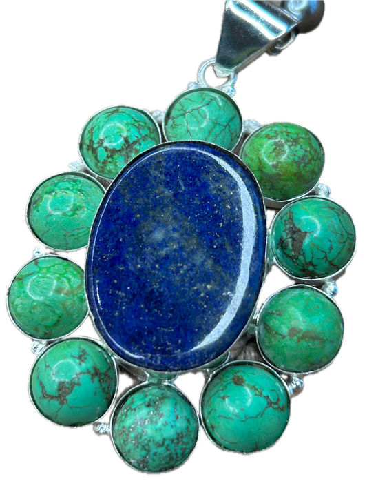 German Silver Green Howlite and Lapis Necklace B
