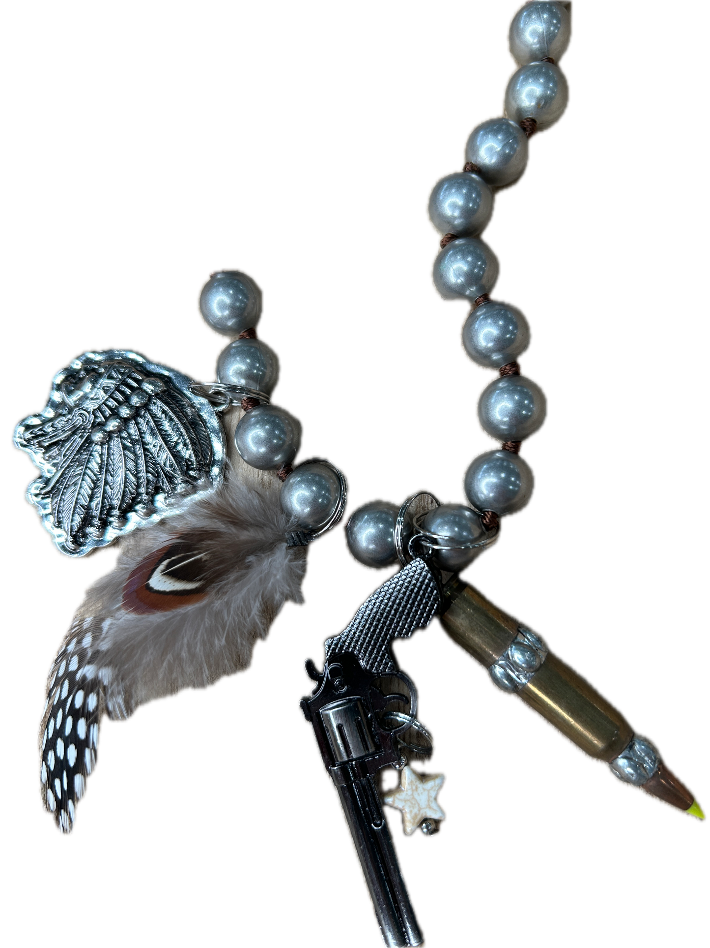 Metal Pistol and Native American-Themed Necklace