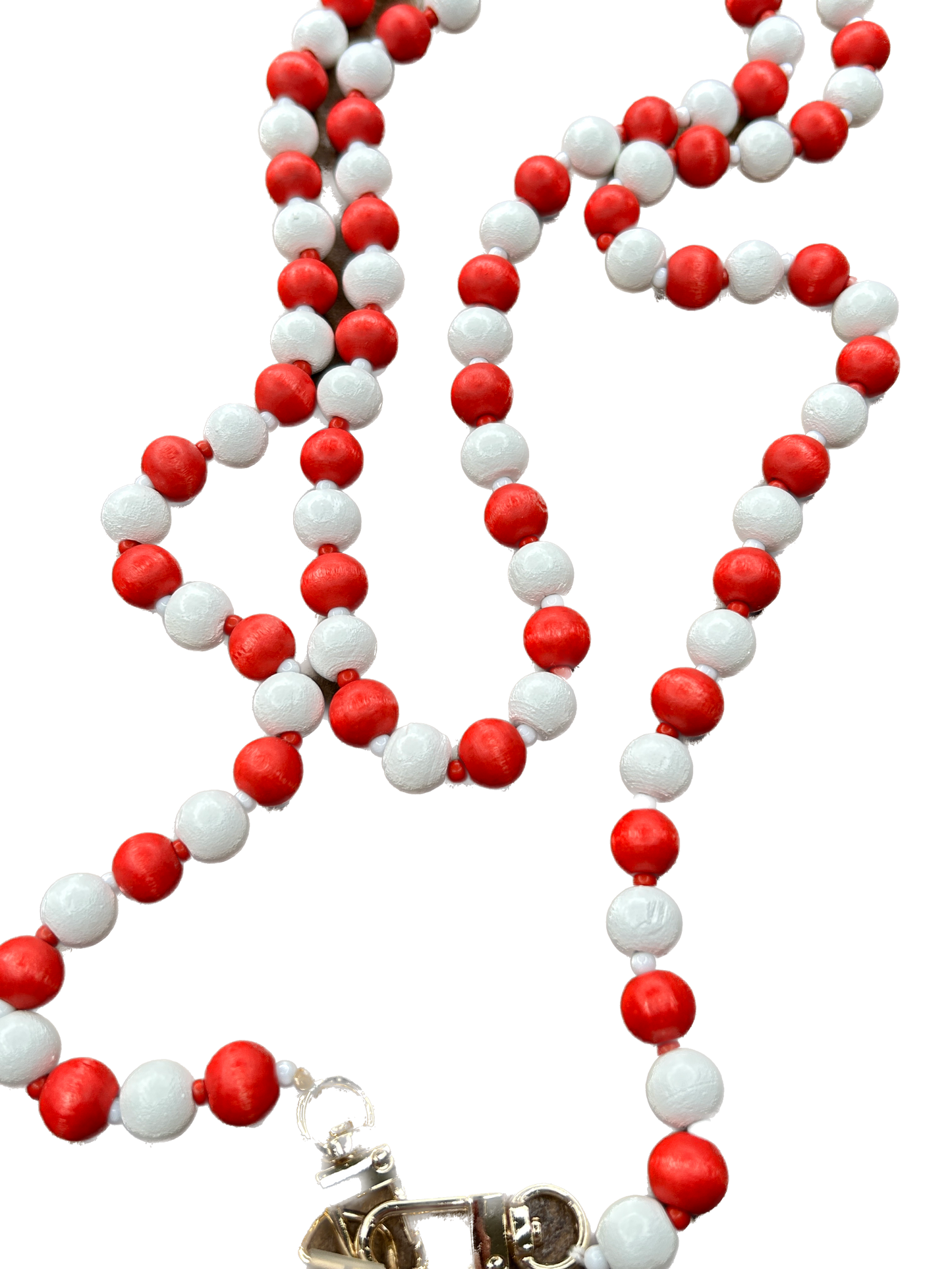 Red and White Beaded Phone Strap