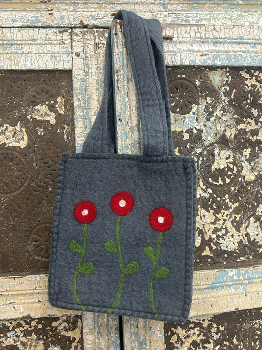 Felt Gray Purse with Red Flowers *Final Sale*