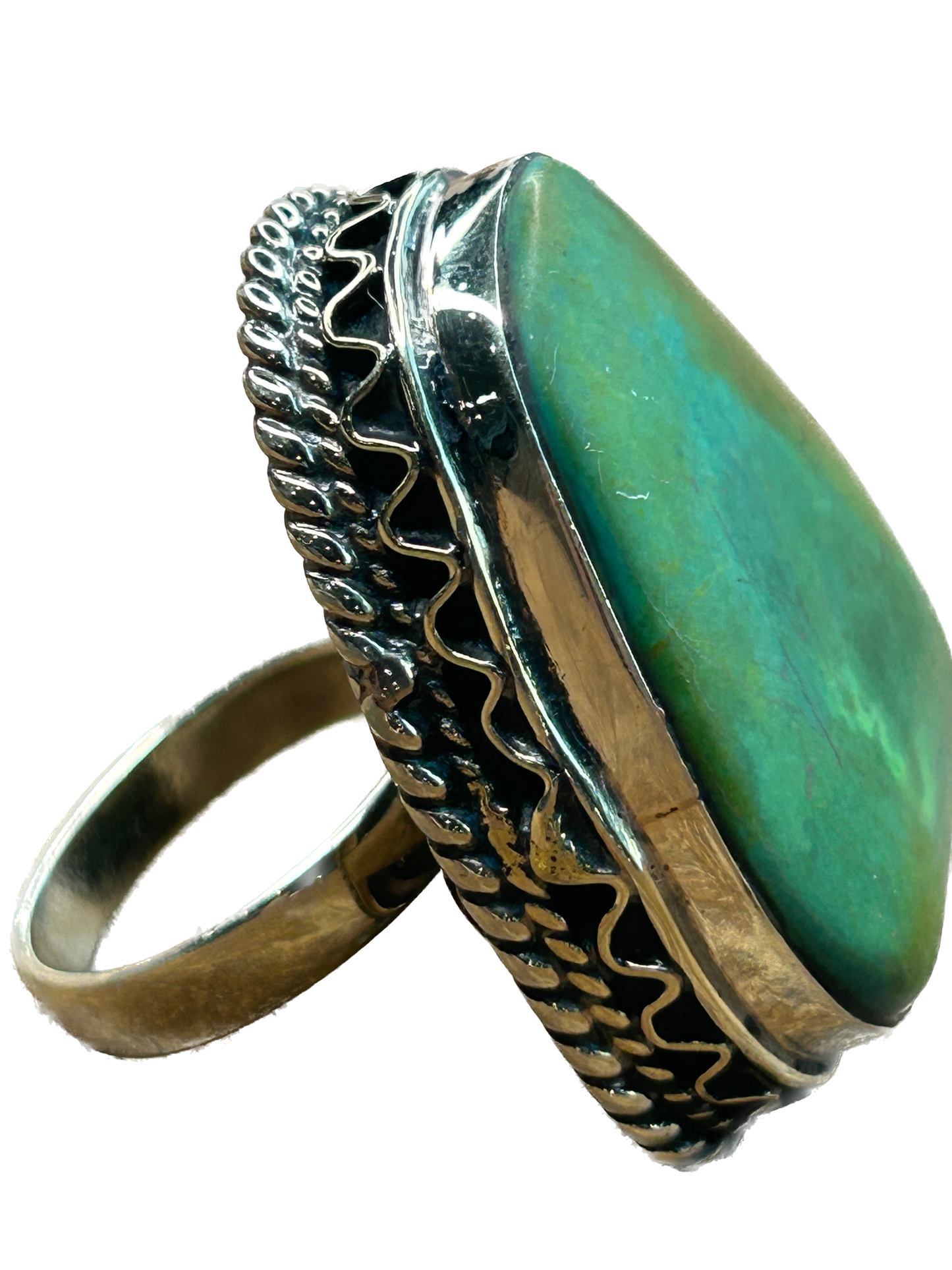 German Silver Green Trapezoid Turquoise Ring B