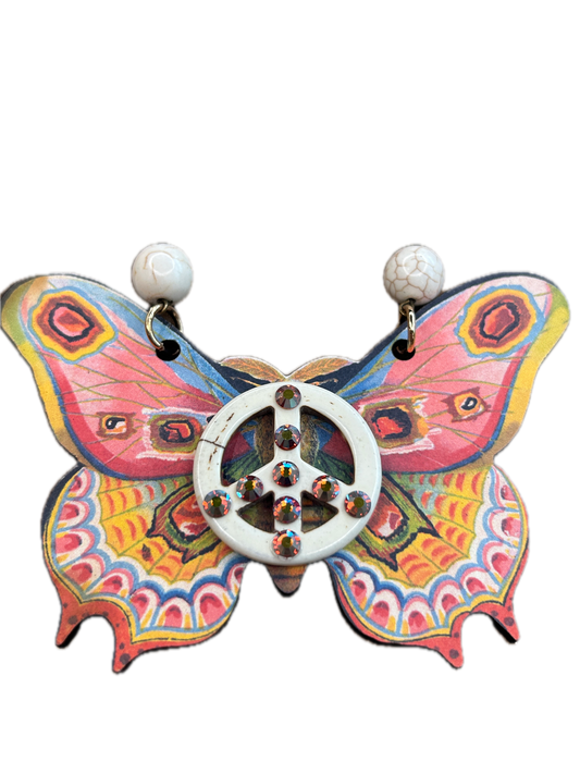 Gypsy South- Wooden Butterfly Peace Necklace