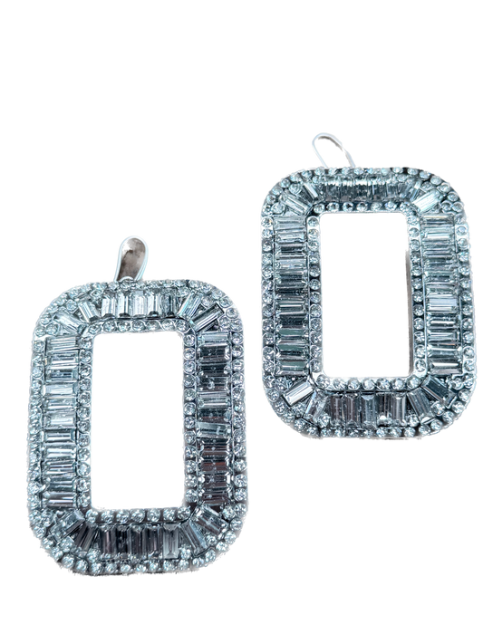 A Rare Bird- Silver Rhinestone Buckle Earrings