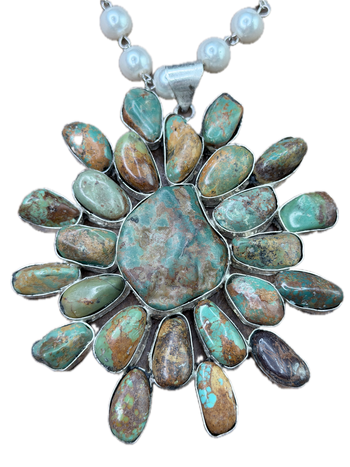 German Silver Xtra-Large Turquoise Cluster Necklace